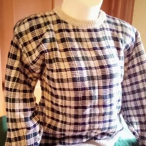 Adirondack 100% cotton sweater, size Large Blue & White Pattern